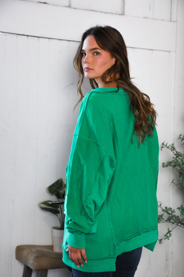 Happy Fall Y'all' Kelly Green Sweater