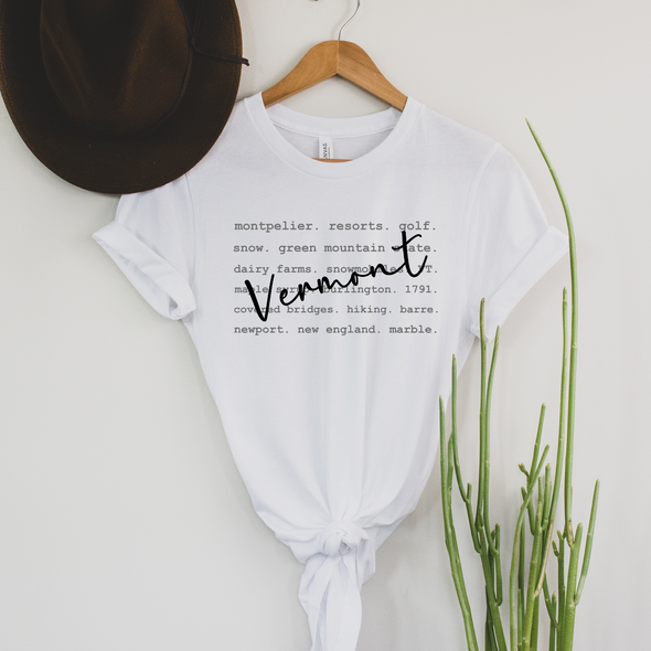 Vermont Typography Graphic Tee and Sweatshirt