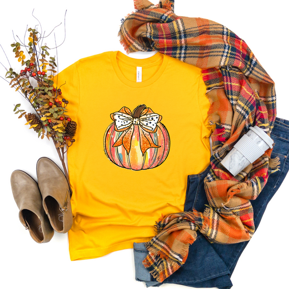 Colorful Pumpkin Bow Graphic Tee