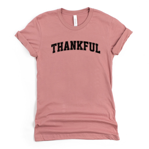 Varsity Thankful Graphic Tee and Sweatshirt