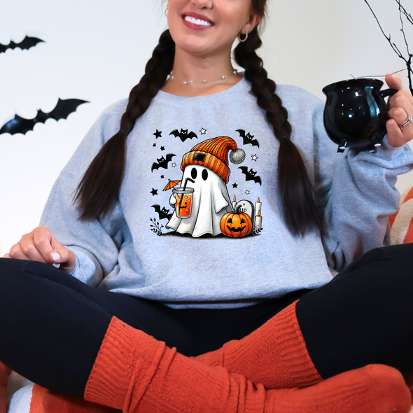 Spooky Ghost Coffee Graphic Tee and Sweatshirt