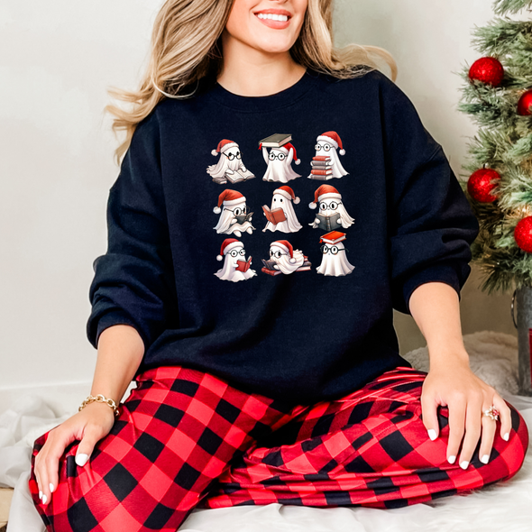 Reading Santa Ghosts Graphic Tee and Sweatshirt