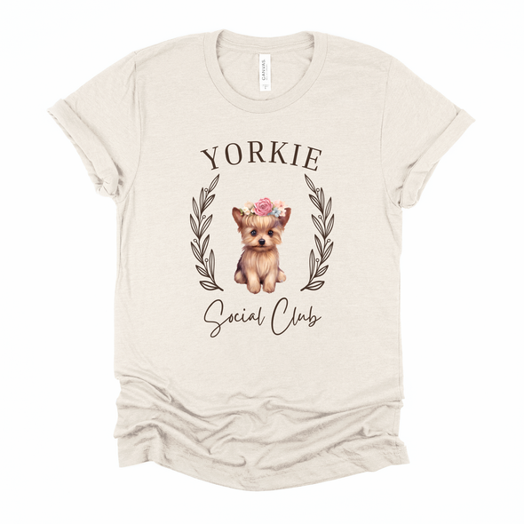 Yorkie Floral Social Club Graphic Tee
