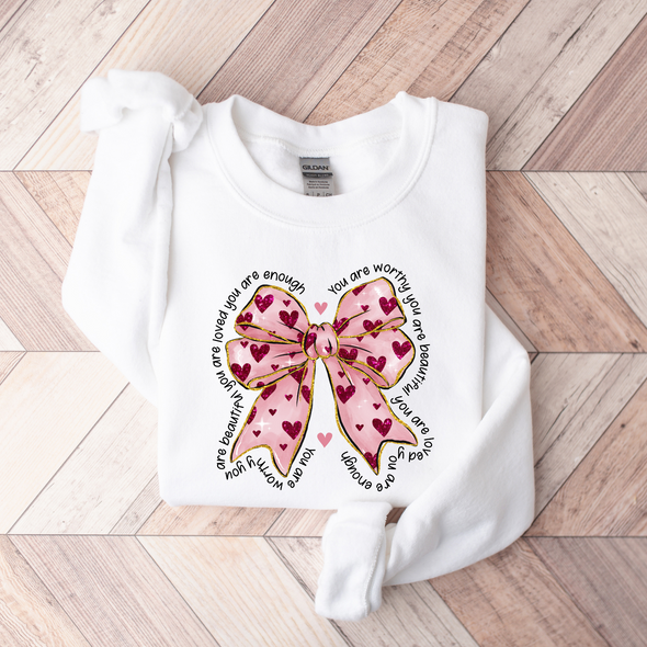 You Are Worthy Bow Graphic Tee and Sweatshirt