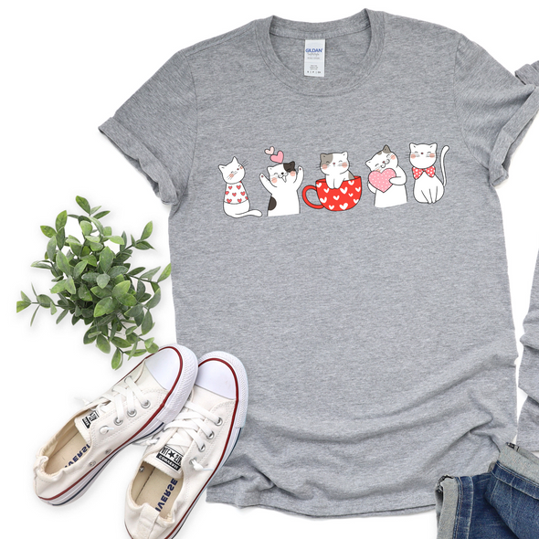 Valentine Cats Graphic Tee and Sweatshirt