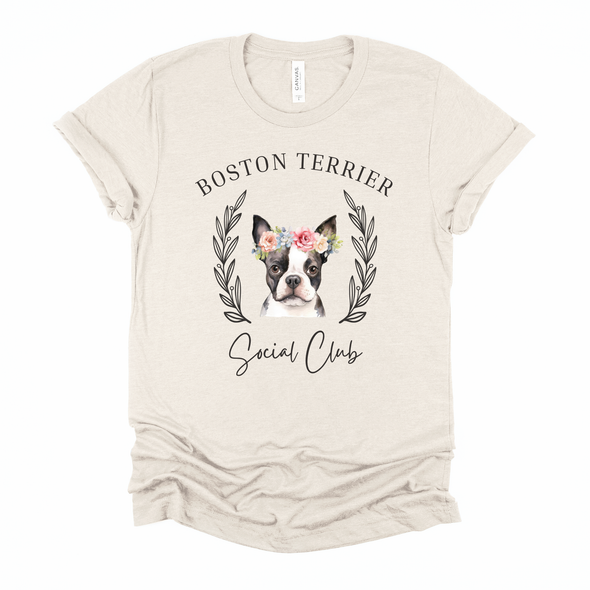 Boston Terrier Floral Social Club Graphic Tee