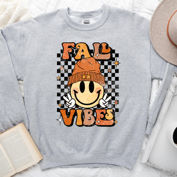 Smiley Fall Vibes Graphic Tee and Sweatshirt
