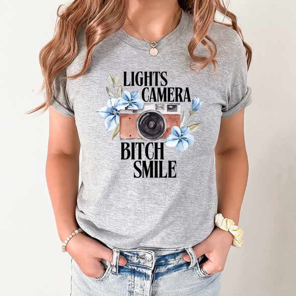 Lights Camera Smile Graphic Tee