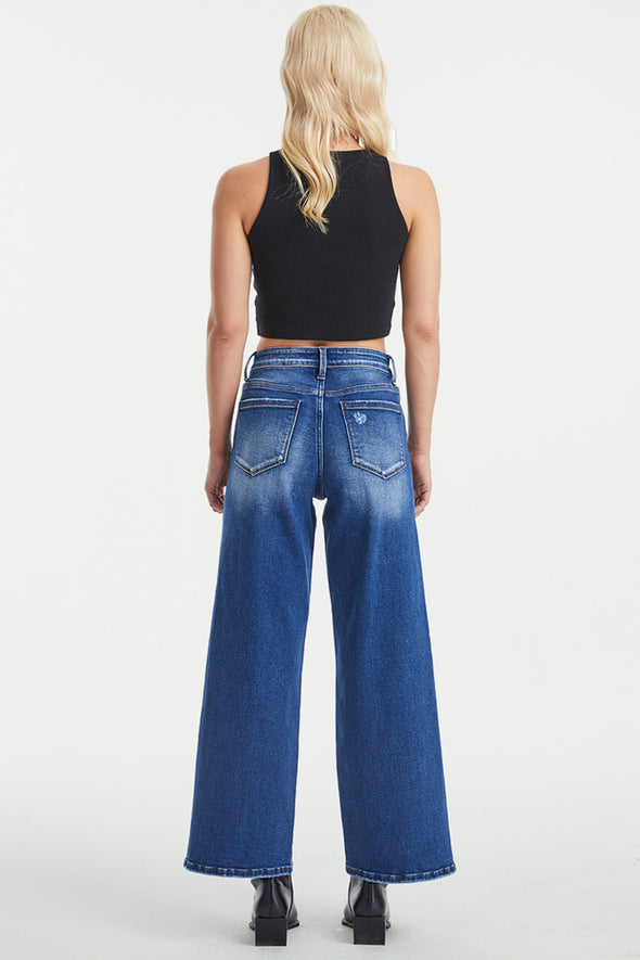 BAYEAS High Waist Two-Tones Patched Wide Leg Jeans