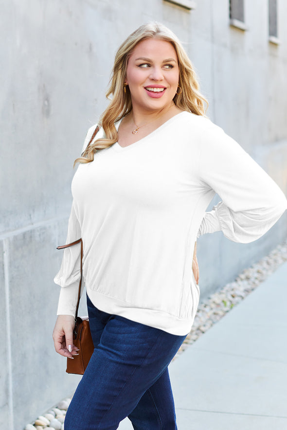 Basic Bae V-Neck Lantern Sleeve Blouse