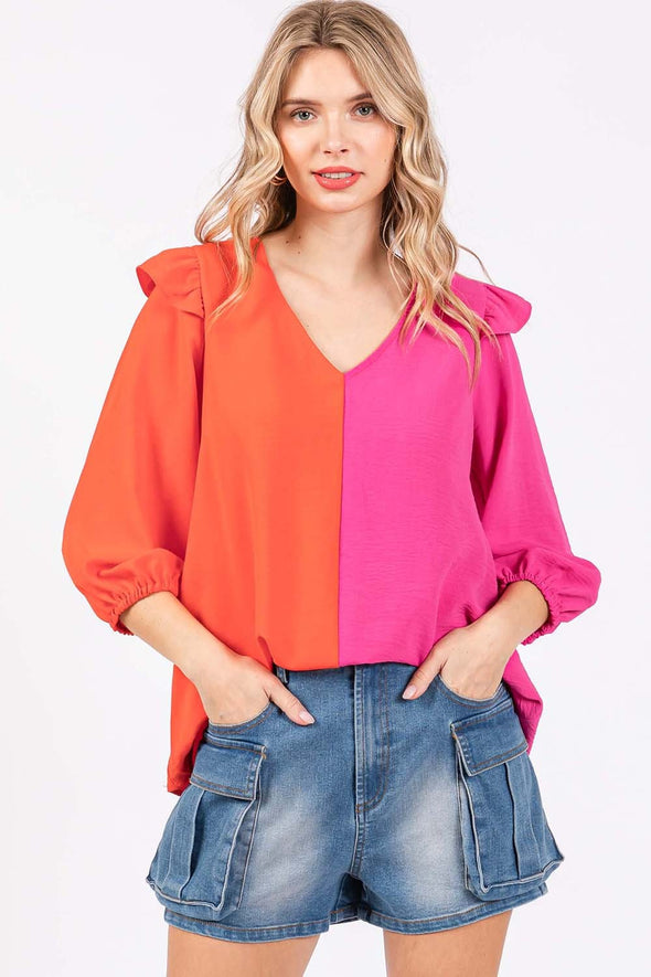 GeeGee Ruffle Trim Contrast Blouse