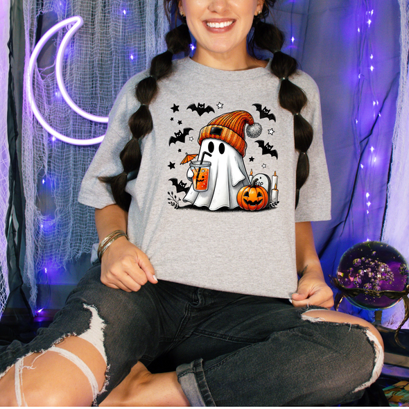 Spooky Ghost Coffee Graphic Tee and Sweatshirt