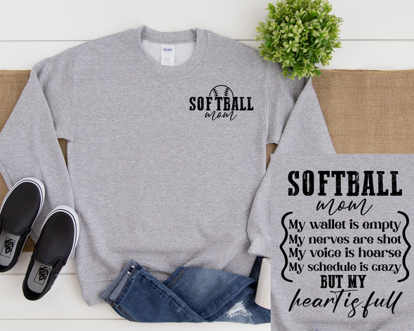 Softball Heart Is Full Graphic Tee and Sweatshirt