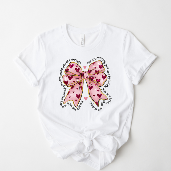 You Are Worthy Bow Graphic Tee and Sweatshirt