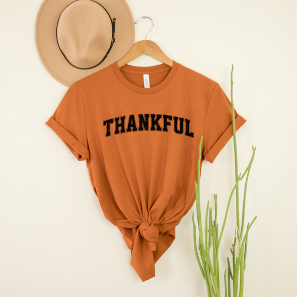 Varsity Thankful Graphic Tee and Sweatshirt