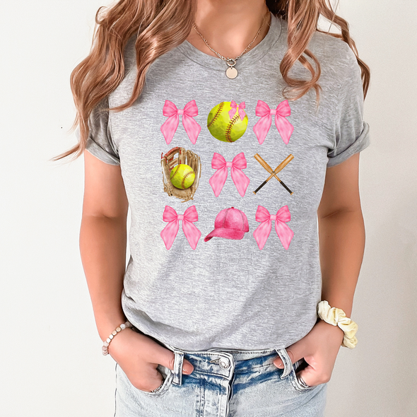 Softball Pink Bows Graphic Tee