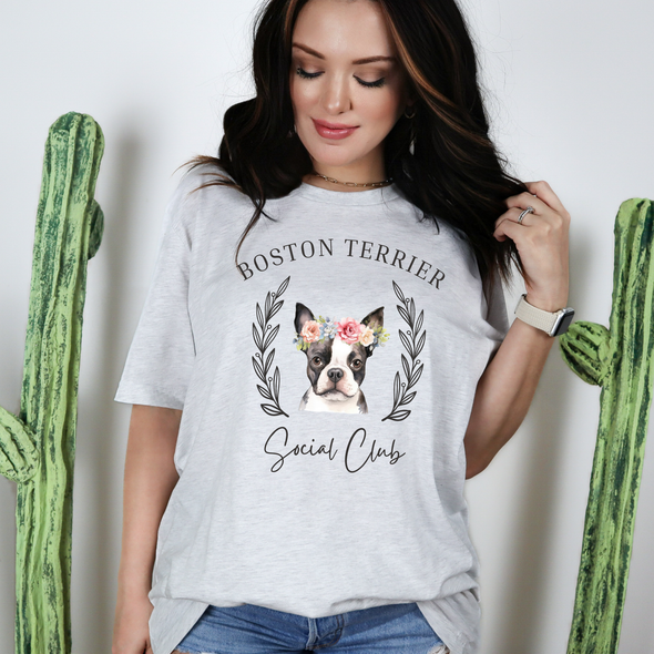 Boston Terrier Floral Social Club Graphic Tee