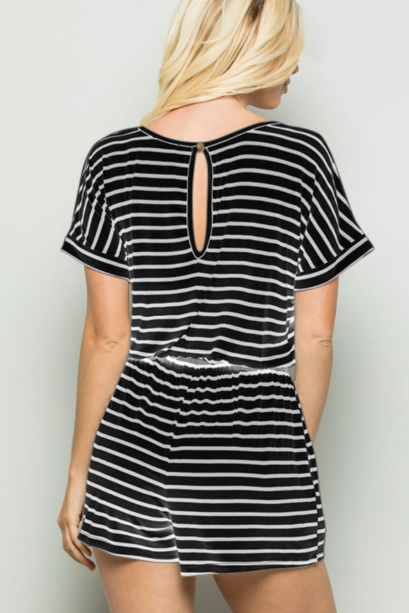 Heimish Striped Round Neck Short Sleeve Romper