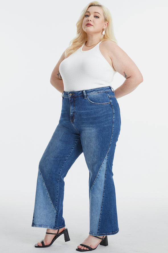 BAYEAS High Waist Two-Tones Patched Wide Leg Jeans