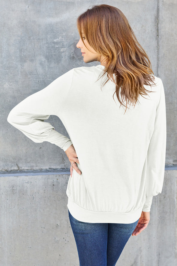 Basic Bae V-Neck Lantern Sleeve Blouse