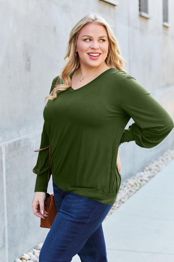 Basic Bae V-Neck Lantern Sleeve Blouse