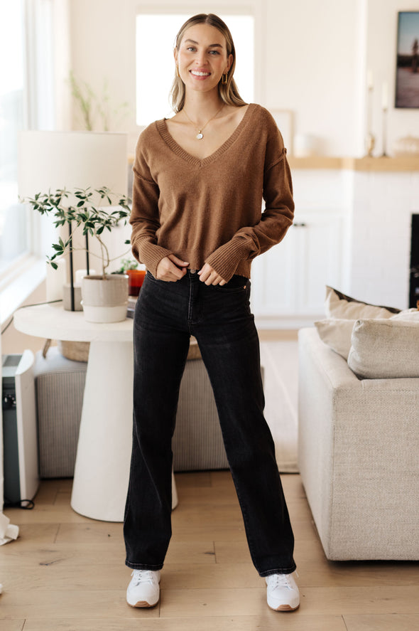 Back To Life V-Neck Sweater in Mocha