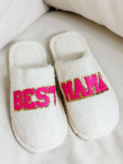 PREORDER: Best Mama Embroidered Fuzzy Slippers