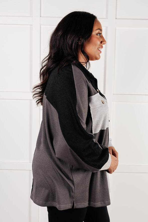 Chip Off The Old Colorblock V-Neck Henley in Grey