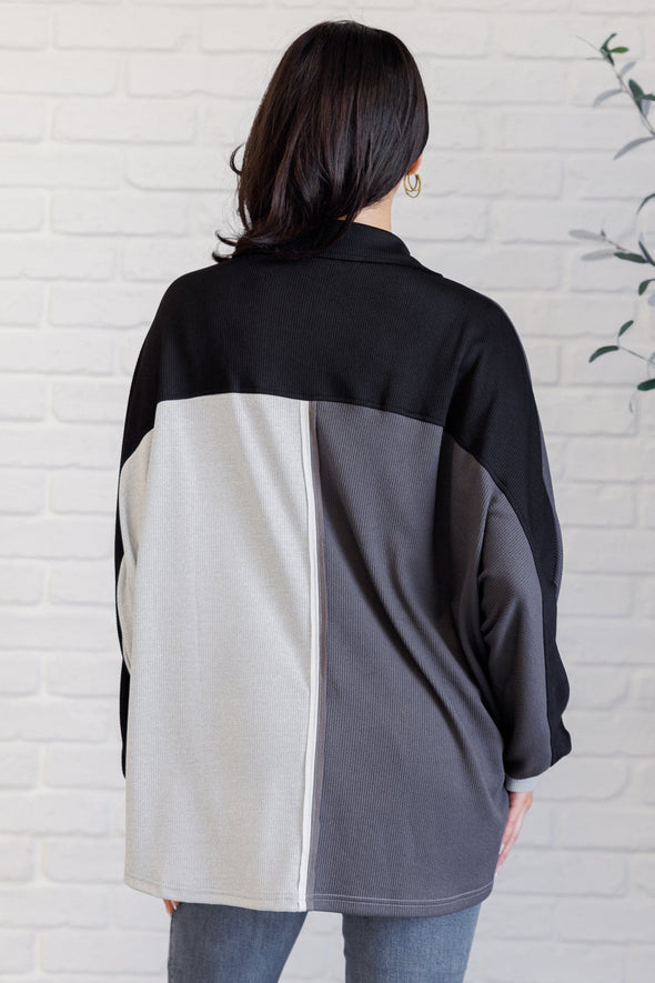 Chip Off The Old Colorblock V-Neck Henley in Grey