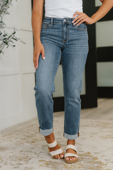 Judy Blue Colette Mid Rise Boyfriend Classic Cuffed Jeans
