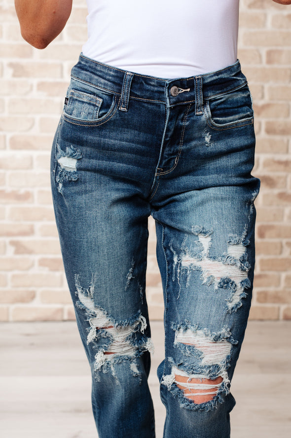 Judy Blue Danny Mid Rise Cuffed Destroy Boyfriend Jeans