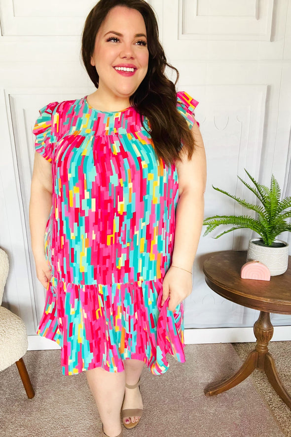 Feeling Bold Multicolor Abstract Print Tiered Ruffle Sleeve Dress