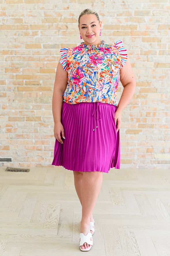 Just A Flirt Pleated Skirt in Magenta