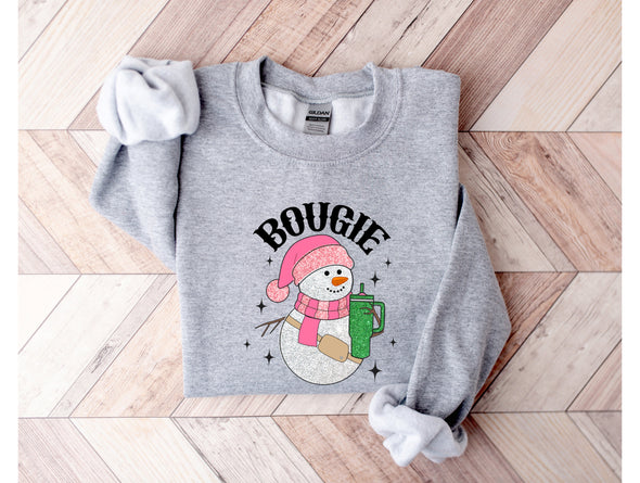 Glitter Snowman Bougie Graphic Tee and Sweatshirt