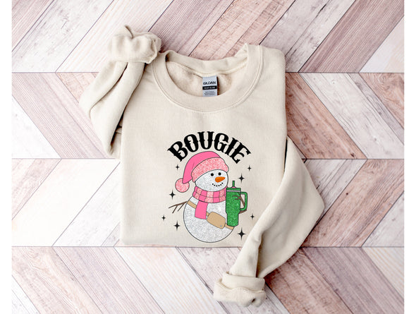 Glitter Snowman Bougie Graphic Tee and Sweatshirt