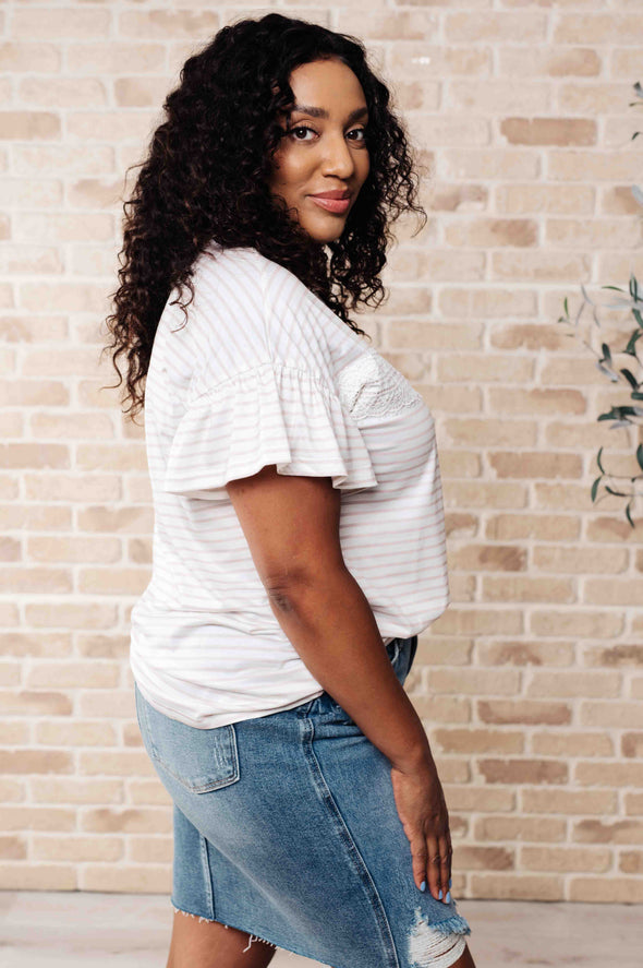 Hand To Hold Lace Detail Striped Top