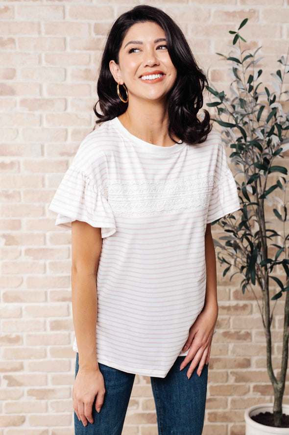 Hand To Hold Lace Detail Striped Top