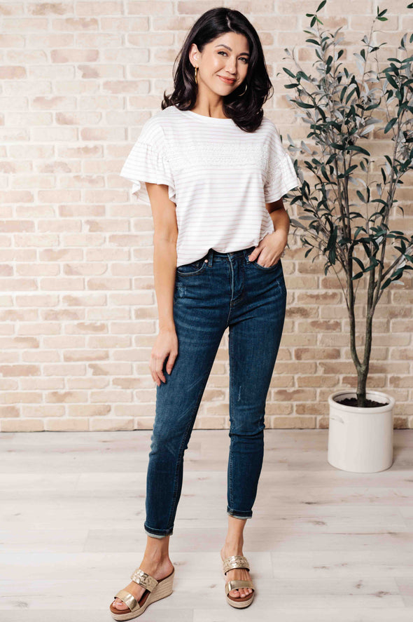 Hand To Hold Lace Detail Striped Top