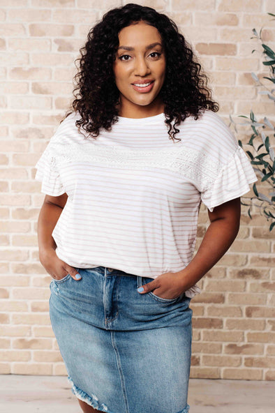 Hand To Hold Lace Detail Striped Top