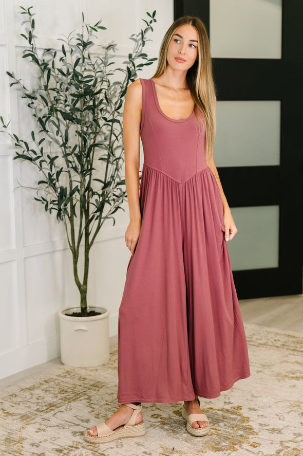 Head To Toe Whoa Gathered Wide Leg Jumpsuit in Mauve