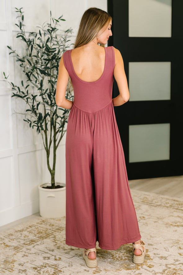 Head To Toe Whoa Gathered Wide Leg Jumpsuit in Mauve
