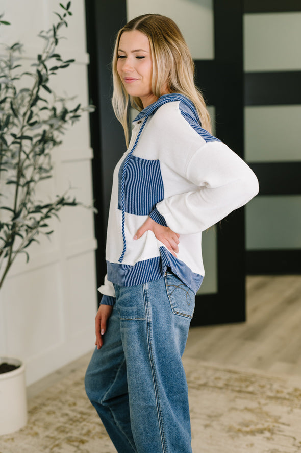 Here For Now Color Block Hoodie in Blue