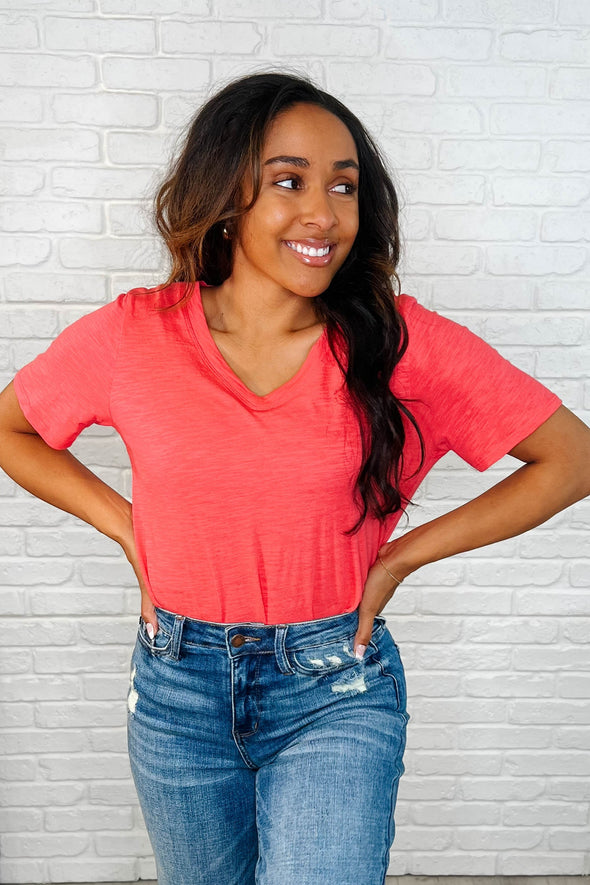 I Don't Have To Choose V-Neck Tee in Hot Coral