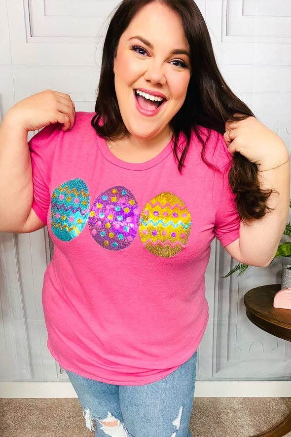 Turn Heads Hot Pink Sequin Easter Egg Terry Top