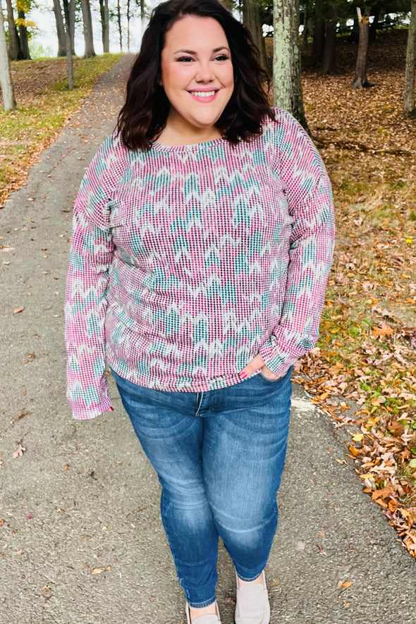 Haptics Magenta & Teal Vintage Two Tone Knit Top