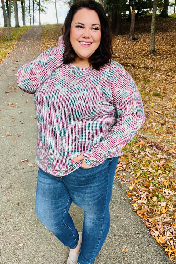 Haptics Magenta & Teal Vintage Two Tone Knit Top