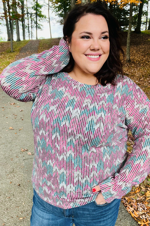 Haptics Magenta & Teal Vintage Two Tone Knit Top