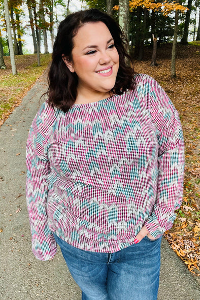 Haptics Magenta & Teal Vintage Two Tone Knit Top