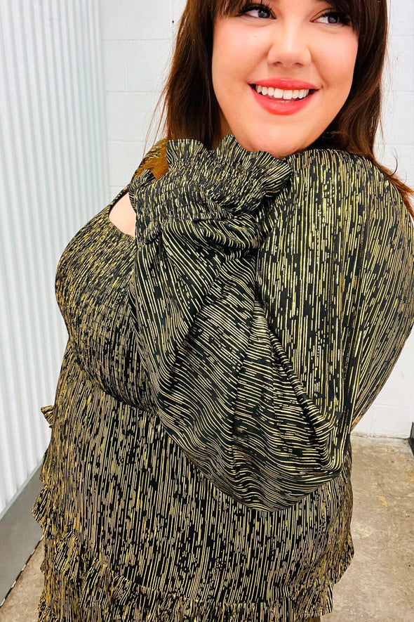 Dazzling Black Gold Foiled Smocked Fit & Flare Dress Broadway & Arthur Boutique Dazzling Black Gold Foiled Smocked Fit & Flare Dress Broadway & Arthur Boutique