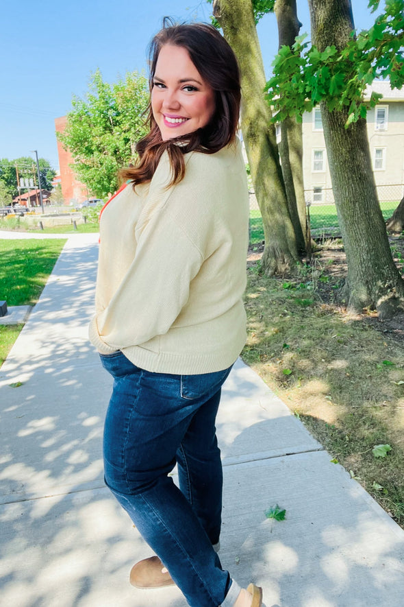 Pumpkin Spice Metallic Yarn Embroidered Oversized Sweater